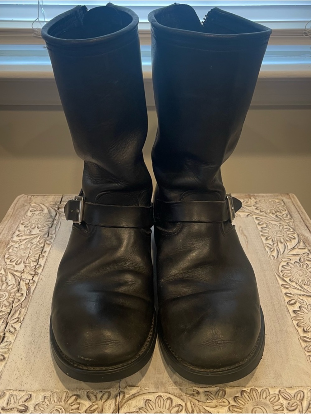 Vintage 1997 Harley Davidson embossed logo black engineer boots size 9